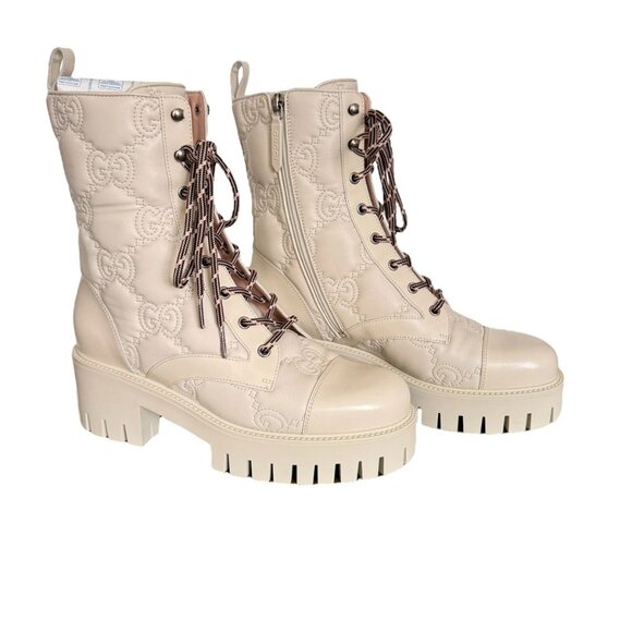 Gucci Women's Quilted GG Matelasse Beige Combat Platform boot 718386 sz. 40.5 - Picture 1 of 10